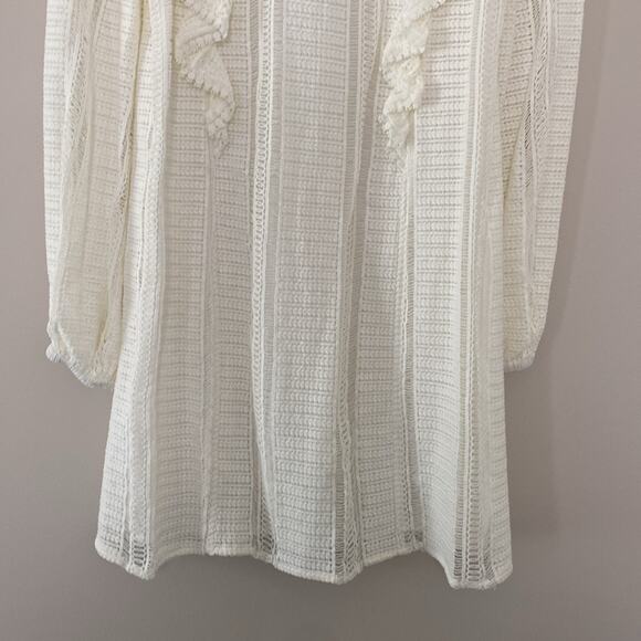 Sezane Diana Crochet Lace Long Sleeve Ruffle Mini Dress Ecru Cream Size 4 - Picture 6 of 16